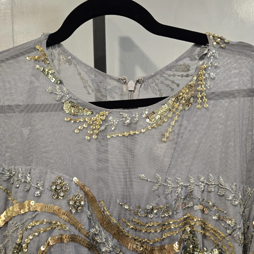 NWT MAC DUGGAL MOTHER OF THE BRIDE EMBELLISHED‎ SEQUIN PLATINUM DRESS 5217
